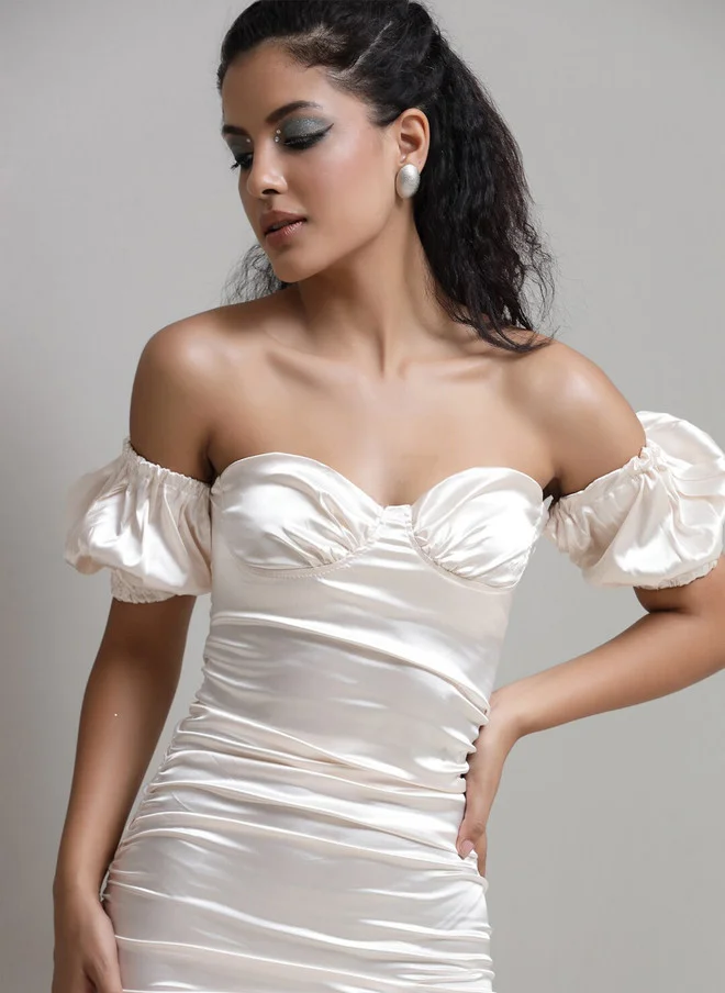 PRIZO PRIZO Off-Shoulder Satin Bodycon Dress